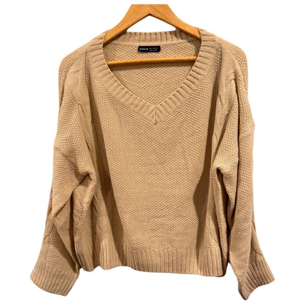 Shein Cream cable knit Cropped sweater Size L